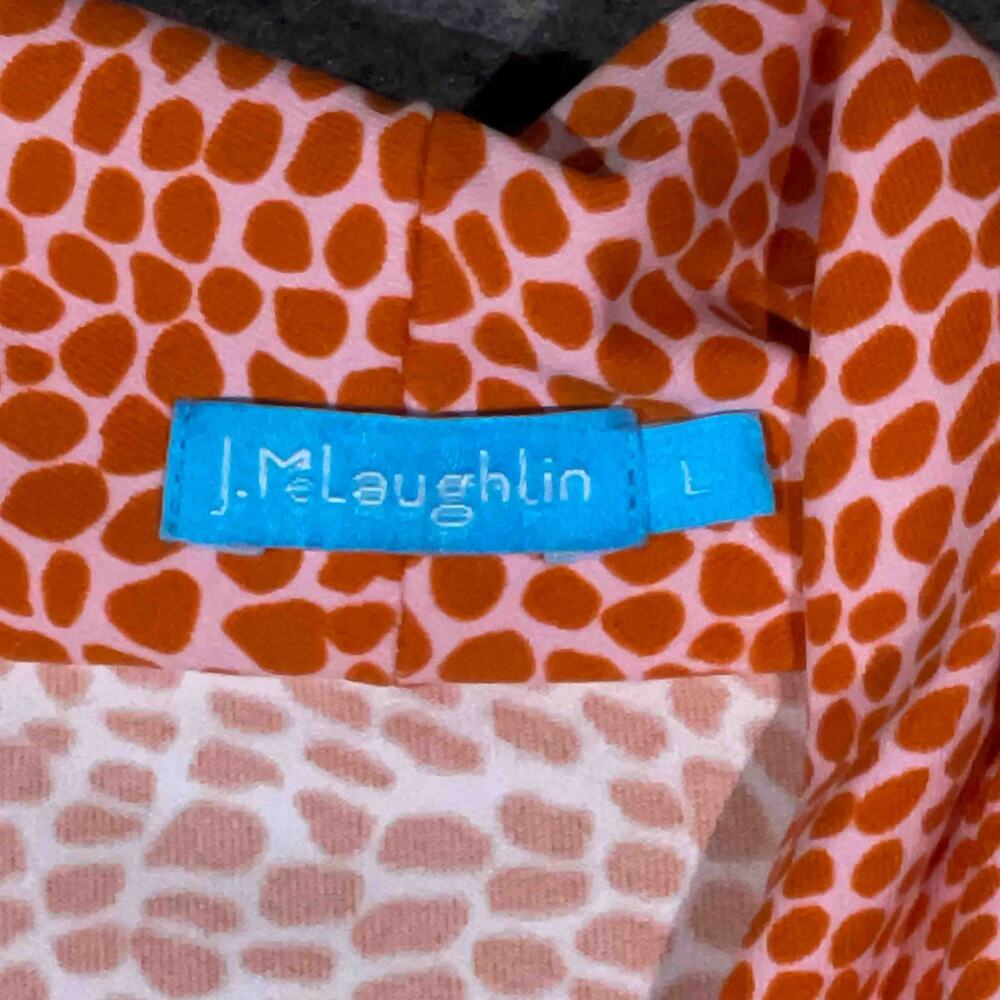 J.McLaughlin Printed Catalina Cloth Faux Wrap Top L Orange Stretch Casual Artsy - Picture 2 of 8